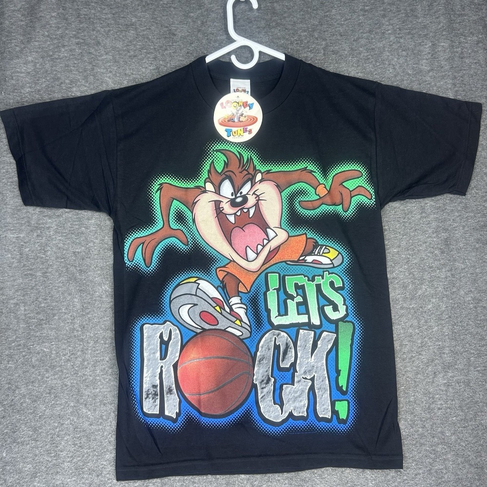 Vintage 90s Looney Toons Taz Basketball T-Shirt Mens Large Black Made in usa